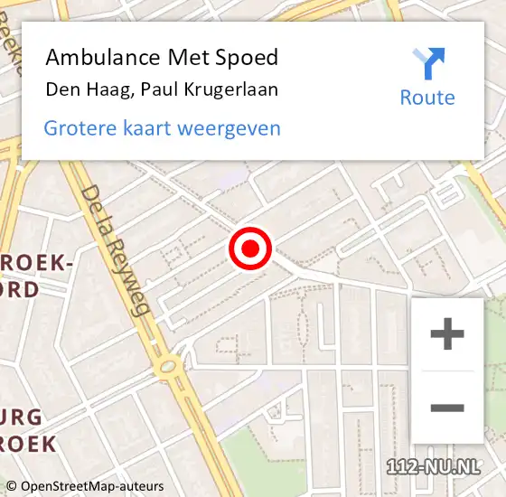 Locatie op kaart van de 112 melding: Ambulance Met Spoed Naar Den Haag, Paul Krugerlaan op 29 april 2024 21:11