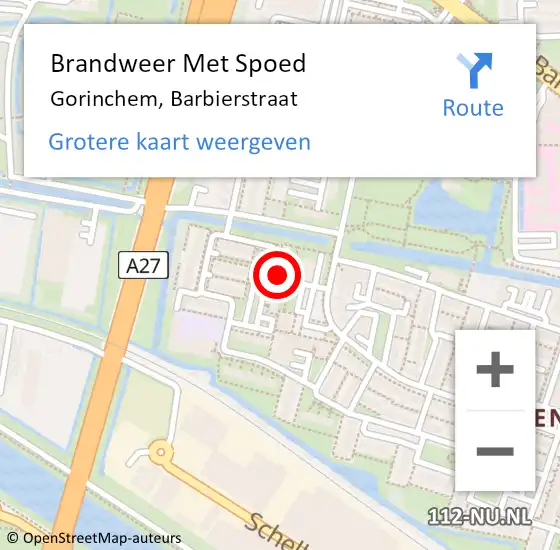 Locatie op kaart van de 112 melding: Brandweer Met Spoed Naar Gorinchem, Barbierstraat op 29 april 2024 21:25