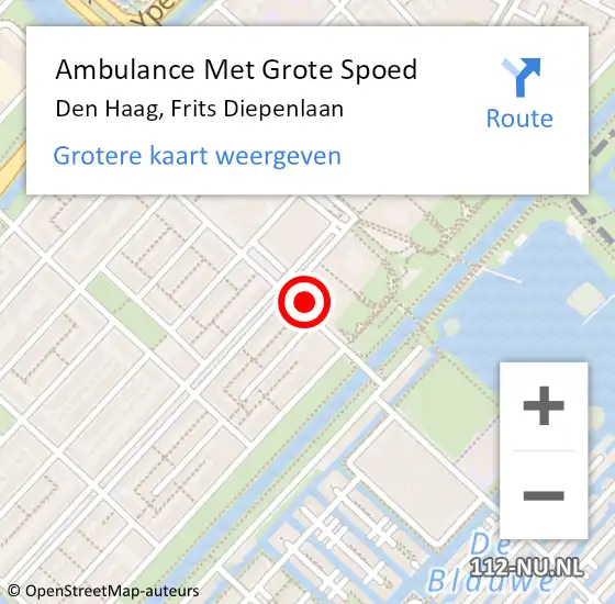 Locatie op kaart van de 112 melding: Ambulance Met Grote Spoed Naar Den Haag, Frits Diepenlaan op 29 april 2024 21:36