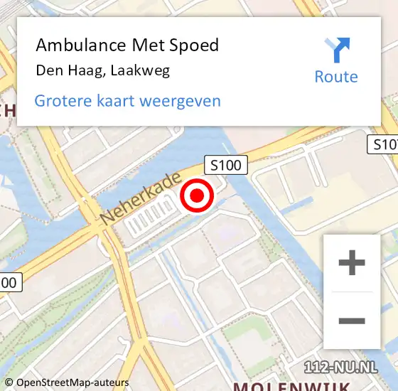 Locatie op kaart van de 112 melding: Ambulance Met Spoed Naar Den Haag, Laakweg op 29 april 2024 21:52