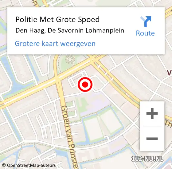Locatie op kaart van de 112 melding: Politie Met Grote Spoed Naar Den Haag, De Savornin Lohmanplein op 29 april 2024 21:53