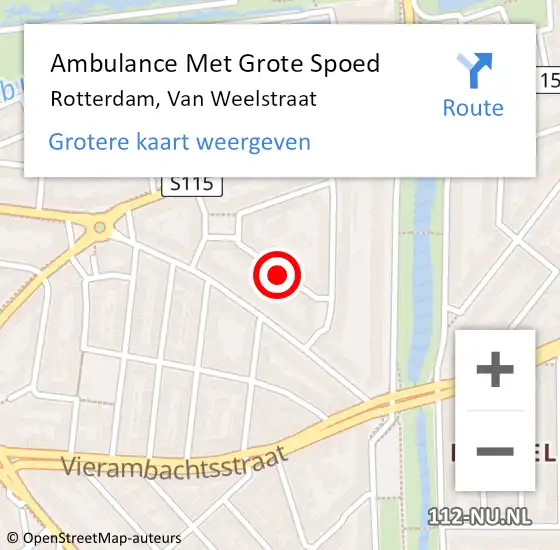 Locatie op kaart van de 112 melding: Ambulance Met Grote Spoed Naar Rotterdam, Van Weelstraat op 29 april 2024 21:56
