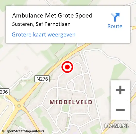 Locatie op kaart van de 112 melding: Ambulance Met Grote Spoed Naar Susteren, Sef Pernotlaan op 4 oktober 2014 04:36