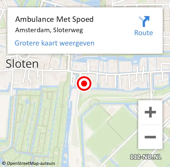 Locatie op kaart van de 112 melding: Ambulance Met Spoed Naar Amsterdam, Sloterweg op 29 april 2024 21:57
