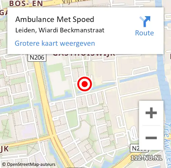 Locatie op kaart van de 112 melding: Ambulance Met Spoed Naar Leiden, Wiardi Beckmanstraat op 29 april 2024 22:12