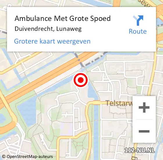 Locatie op kaart van de 112 melding: Ambulance Met Grote Spoed Naar Duivendrecht, Lunaweg op 29 april 2024 22:19