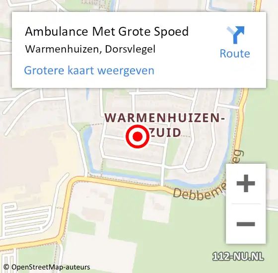 Locatie op kaart van de 112 melding: Ambulance Met Grote Spoed Naar Warmenhuizen, Dorsvlegel op 29 april 2024 22:21