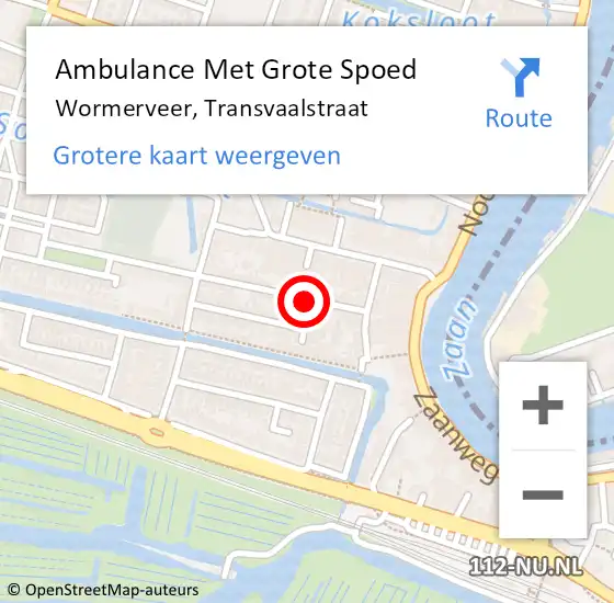 Locatie op kaart van de 112 melding: Ambulance Met Grote Spoed Naar Wormerveer, Transvaalstraat op 29 april 2024 22:36