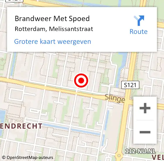 Locatie op kaart van de 112 melding: Brandweer Met Spoed Naar Rotterdam, Melissantstraat op 29 april 2024 22:45