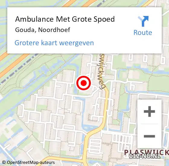 Locatie op kaart van de 112 melding: Ambulance Met Grote Spoed Naar Gouda, Noordhoef op 29 april 2024 22:56