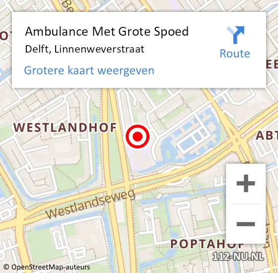 Locatie op kaart van de 112 melding: Ambulance Met Grote Spoed Naar Delft, Linnenweverstraat op 29 april 2024 22:57