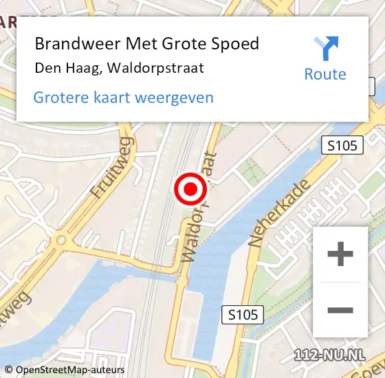 Locatie op kaart van de 112 melding: Brandweer Met Grote Spoed Naar Den Haag, Waldorpstraat op 29 april 2024 22:59