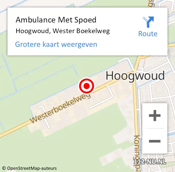 Locatie op kaart van de 112 melding: Ambulance Met Spoed Naar Hoogwoud, Wester Boekelweg op 29 april 2024 23:00