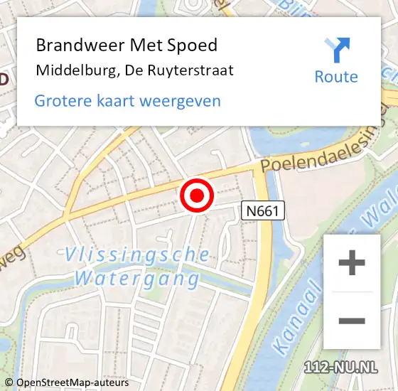 Locatie op kaart van de 112 melding: Brandweer Met Spoed Naar Middelburg, De Ruyterstraat op 29 april 2024 23:06