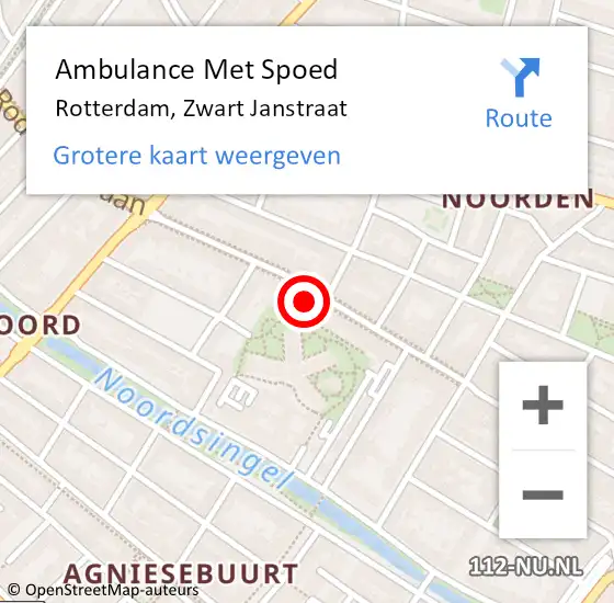 Locatie op kaart van de 112 melding: Ambulance Met Spoed Naar Rotterdam, Zwart Janstraat op 29 april 2024 23:14