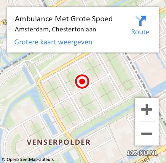 Locatie op kaart van de 112 melding: Ambulance Met Grote Spoed Naar Amsterdam, Chestertonlaan op 29 april 2024 23:15