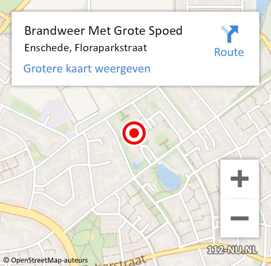 Locatie op kaart van de 112 melding: Brandweer Met Grote Spoed Naar Enschede, Floraparkstraat op 29 april 2024 23:37