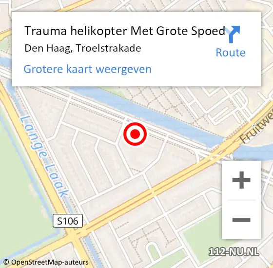 Locatie op kaart van de 112 melding: Trauma helikopter Met Grote Spoed Naar Den Haag, Troelstrakade op 29 april 2024 23:52