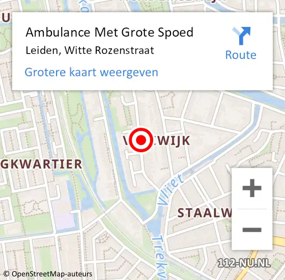 Locatie op kaart van de 112 melding: Ambulance Met Grote Spoed Naar Leiden, Witte Rozenstraat op 30 april 2024 00:36
