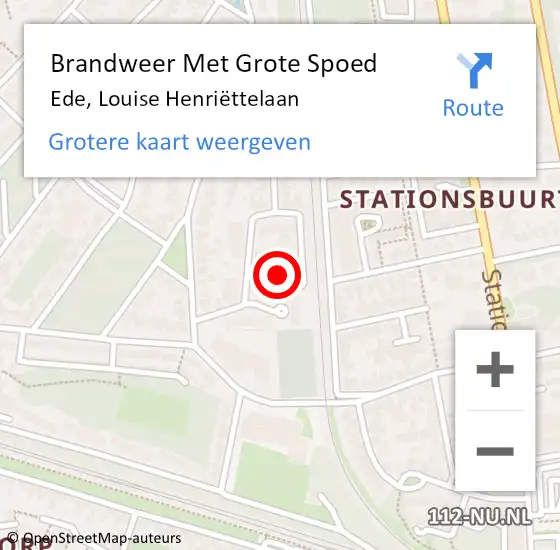 Locatie op kaart van de 112 melding: Brandweer Met Grote Spoed Naar Ede, Louise Henriëttelaan op 30 april 2024 00:53