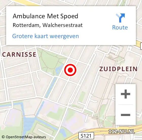 Locatie op kaart van de 112 melding: Ambulance Met Spoed Naar Rotterdam, Walchersestraat op 30 april 2024 01:10
