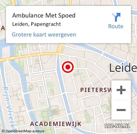 Locatie op kaart van de 112 melding: Ambulance Met Spoed Naar Leiden, Papengracht op 30 april 2024 01:23