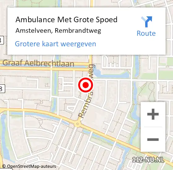 Locatie op kaart van de 112 melding: Ambulance Met Grote Spoed Naar Amstelveen, Rembrandtweg op 30 april 2024 03:26