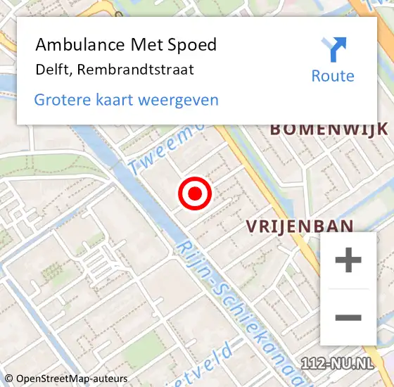 Locatie op kaart van de 112 melding: Ambulance Met Spoed Naar Delft, Rembrandtstraat op 30 april 2024 04:05