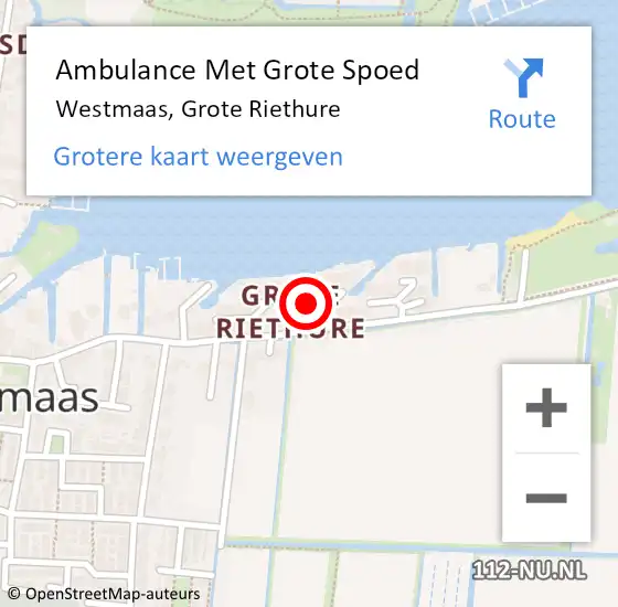 Locatie op kaart van de 112 melding: Ambulance Met Grote Spoed Naar Westmaas, Grote Riethure op 30 april 2024 04:56