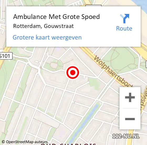 Locatie op kaart van de 112 melding: Ambulance Met Grote Spoed Naar Rotterdam, Gouwstraat op 30 april 2024 05:33