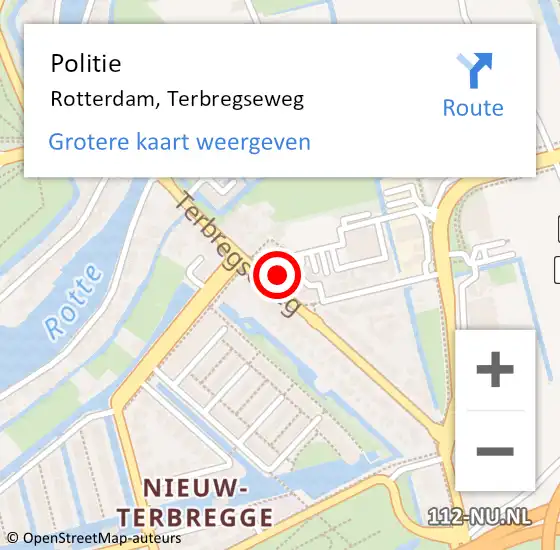 Locatie op kaart van de 112 melding: Politie Rotterdam, Terbregseweg op 30 april 2024 06:44
