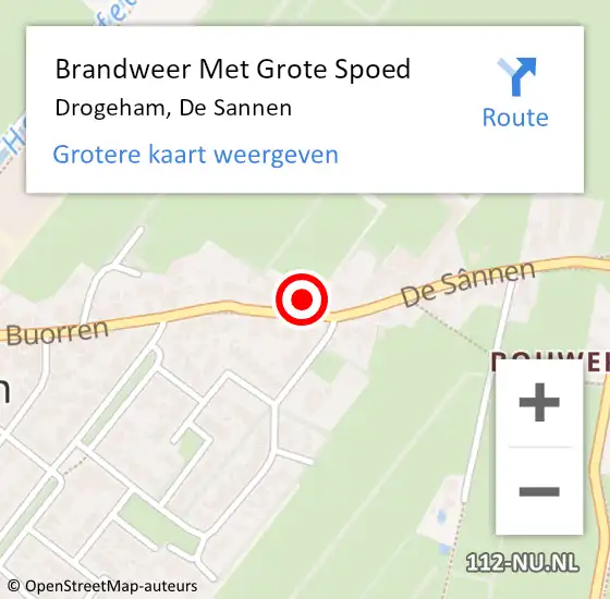 Locatie op kaart van de 112 melding: Brandweer Met Grote Spoed Naar Drogeham, De Sannen op 4 oktober 2014 05:53