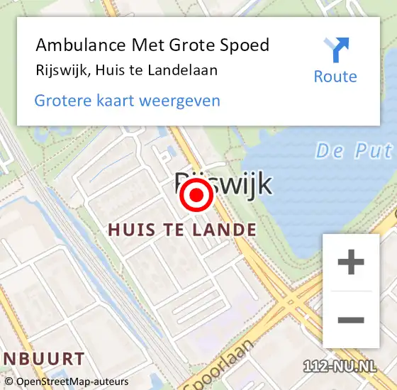 Locatie op kaart van de 112 melding: Ambulance Met Grote Spoed Naar Rijswijk, Huis te Landelaan op 30 april 2024 07:11
