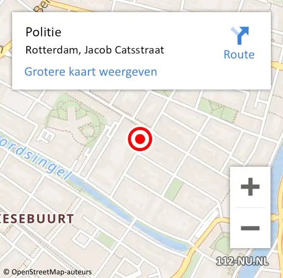 Locatie op kaart van de 112 melding: Politie Rotterdam, Jacob Catsstraat op 30 april 2024 07:15