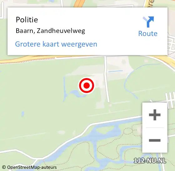 Locatie op kaart van de 112 melding: Politie Baarn, Zandheuvelweg op 30 april 2024 07:50