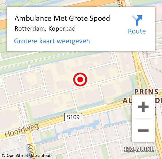 Locatie op kaart van de 112 melding: Ambulance Met Grote Spoed Naar Rotterdam, Koperstraat op 30 april 2024 07:59