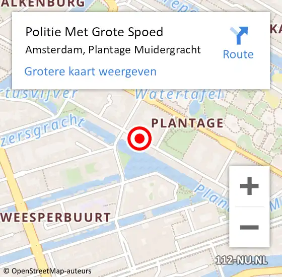 Locatie op kaart van de 112 melding: Politie Met Grote Spoed Naar Amsterdam, Plantage Muidergracht op 30 april 2024 08:25