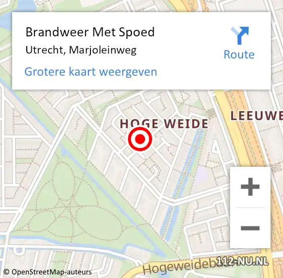 Locatie op kaart van de 112 melding: Brandweer Met Spoed Naar Utrecht, Marjoleinweg op 30 april 2024 08:29