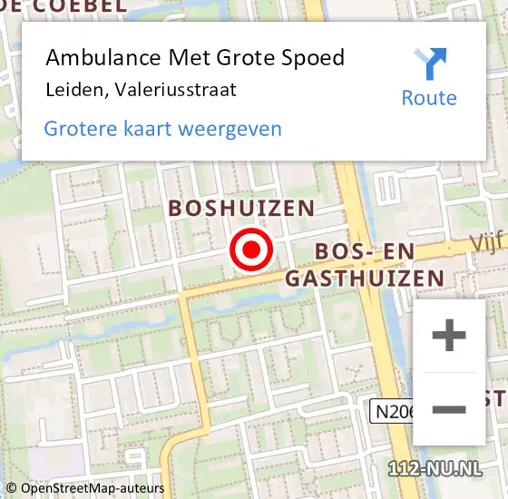 Locatie op kaart van de 112 melding: Ambulance Met Grote Spoed Naar Leiden, Valeriusstraat op 30 april 2024 08:35