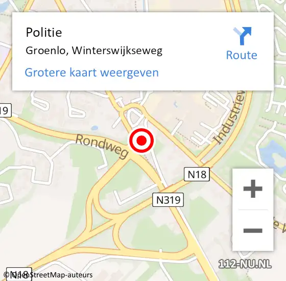 Locatie op kaart van de 112 melding: Politie Groenlo, Winterswijkseweg op 30 april 2024 08:58