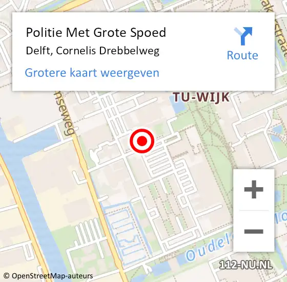 Locatie op kaart van de 112 melding: Politie Met Grote Spoed Naar Delft, Cornelis Drebbelweg op 30 april 2024 09:03