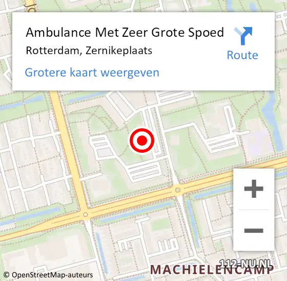 Locatie op kaart van de 112 melding: Ambulance Met Zeer Grote Spoed Naar Rotterdam, Zernikeplaats op 30 april 2024 09:12
