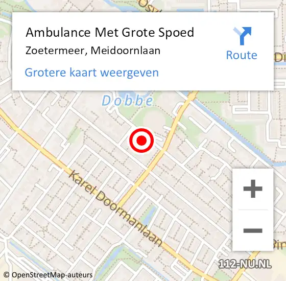 Locatie op kaart van de 112 melding: Ambulance Met Grote Spoed Naar Zoetermeer, Meidoornlaan op 30 april 2024 09:14