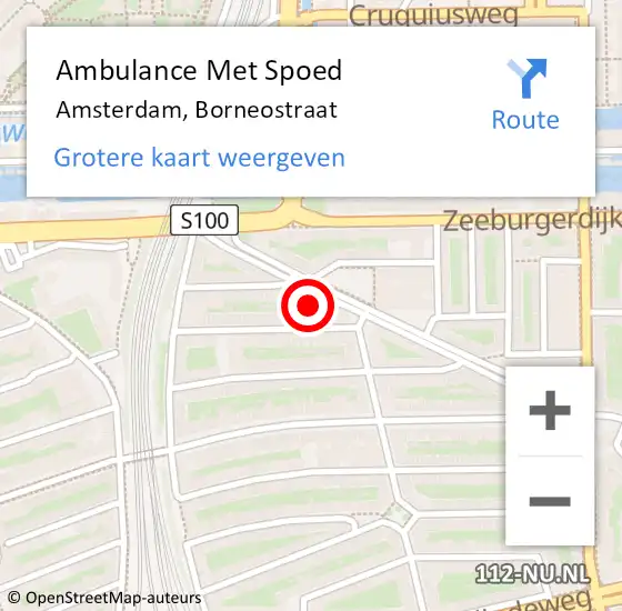 Locatie op kaart van de 112 melding: Ambulance Met Spoed Naar Amsterdam, Borneostraat op 30 april 2024 09:17