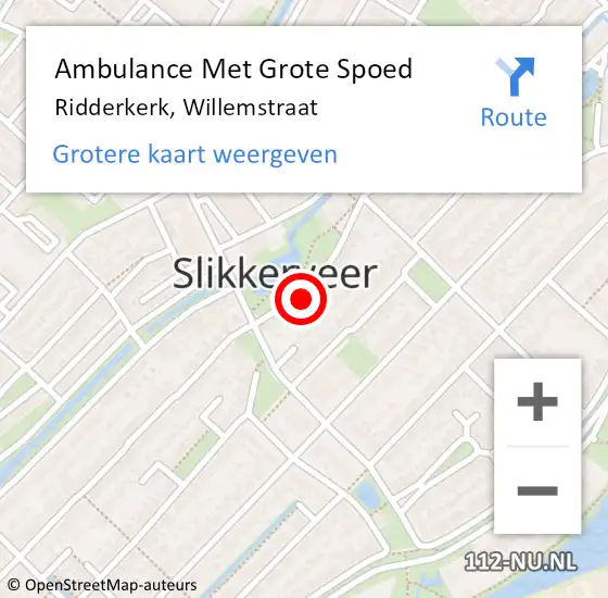 Locatie op kaart van de 112 melding: Ambulance Met Grote Spoed Naar Ridderkerk, Willemstraat op 30 april 2024 09:30