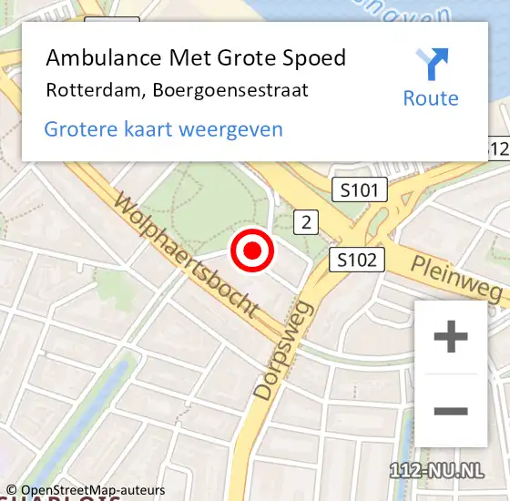 Locatie op kaart van de 112 melding: Ambulance Met Grote Spoed Naar Rotterdam, Boergoensestraat op 30 april 2024 09:53