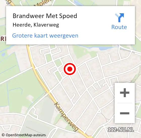 Locatie op kaart van de 112 melding: Brandweer Met Spoed Naar Heerde, Klaverweg op 30 april 2024 09:54