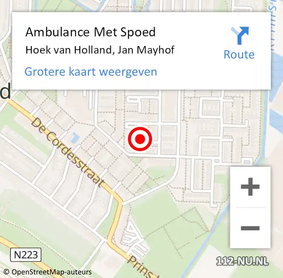 Locatie op kaart van de 112 melding: Ambulance Met Spoed Naar Hoek van Holland, Jan Mayhof op 30 april 2024 10:14