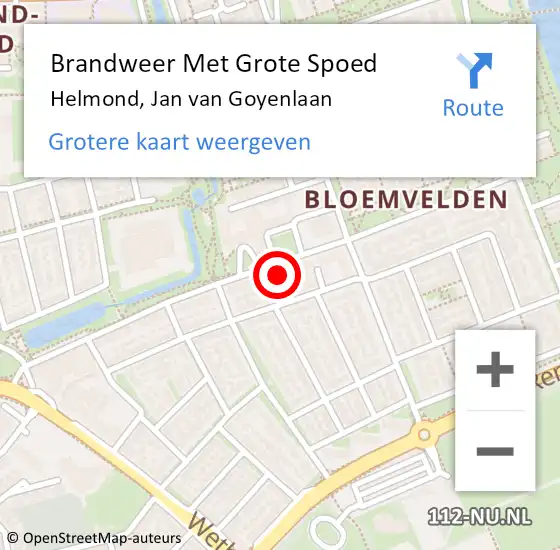 Locatie op kaart van de 112 melding: Brandweer Met Grote Spoed Naar Helmond, Jan van Goyenlaan op 30 april 2024 10:17