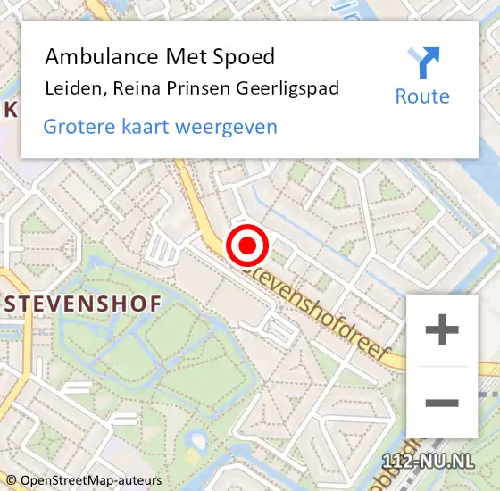 Locatie op kaart van de 112 melding: Ambulance Met Spoed Naar Leiden, Reina Prinsen Geerligspad op 30 april 2024 10:25